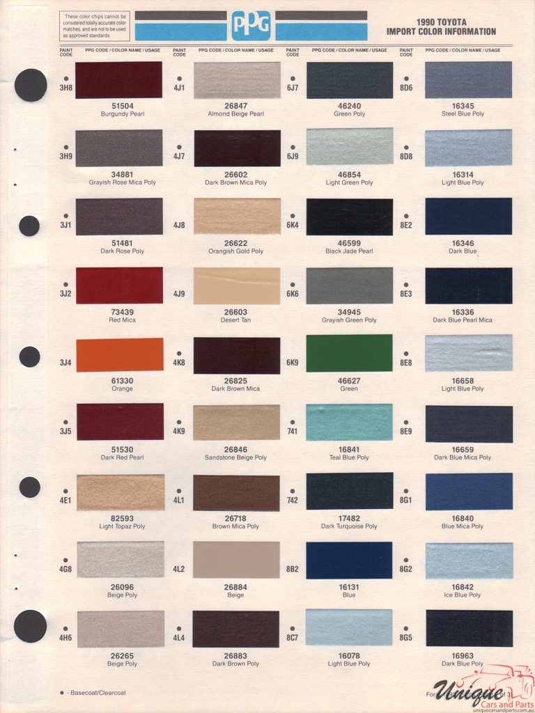 1990 Toyota Paint Charts PPG 2